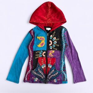Vintage Royal Collection Patchwork Zip Hoodie Folk Art S Soft Grunge